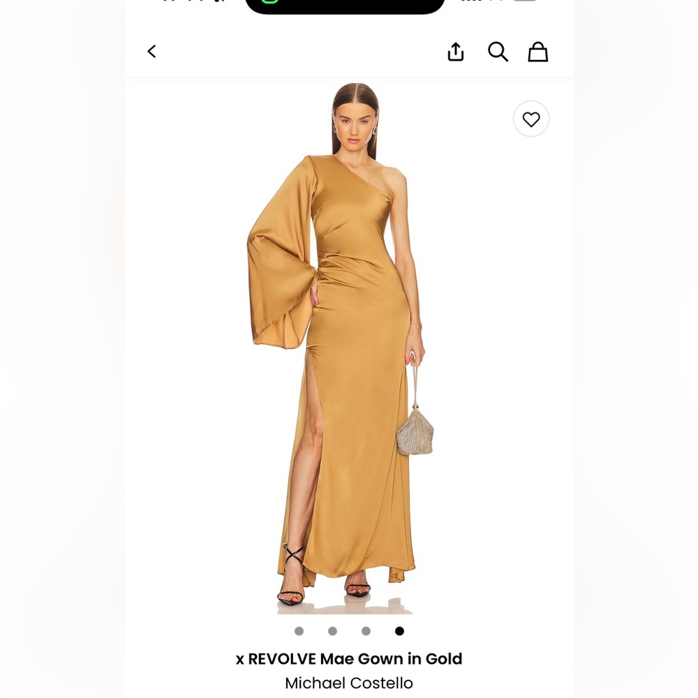 Revolve Michael Costello Gold Mae Gown One-Shoulder Maxi Dress